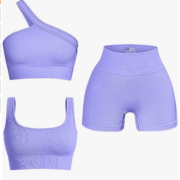 Women´s 3 Piece Outfits Ribbed Seamless Exercise Scoop...
